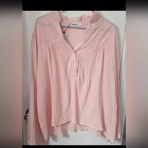 Light Pink Women's 2xl V- neck Long Sleeve Blouse